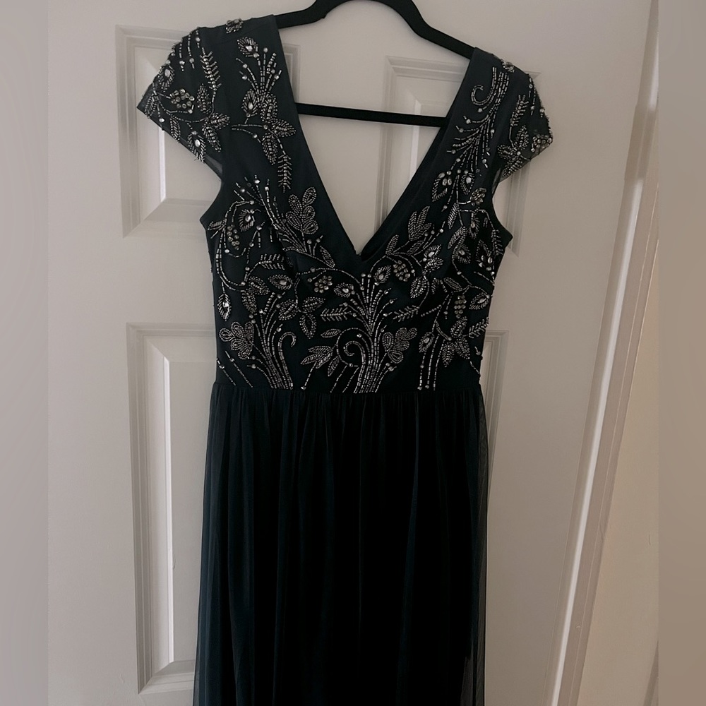 Green BHLDN beaded top gown size 4